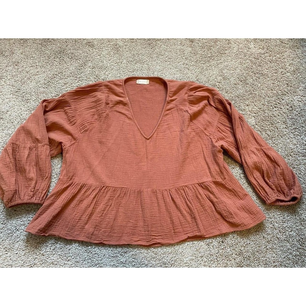 Altar'd State Top Balloon Tired Sleeve Babydoll XL Relaxed Gauze Boho sku44